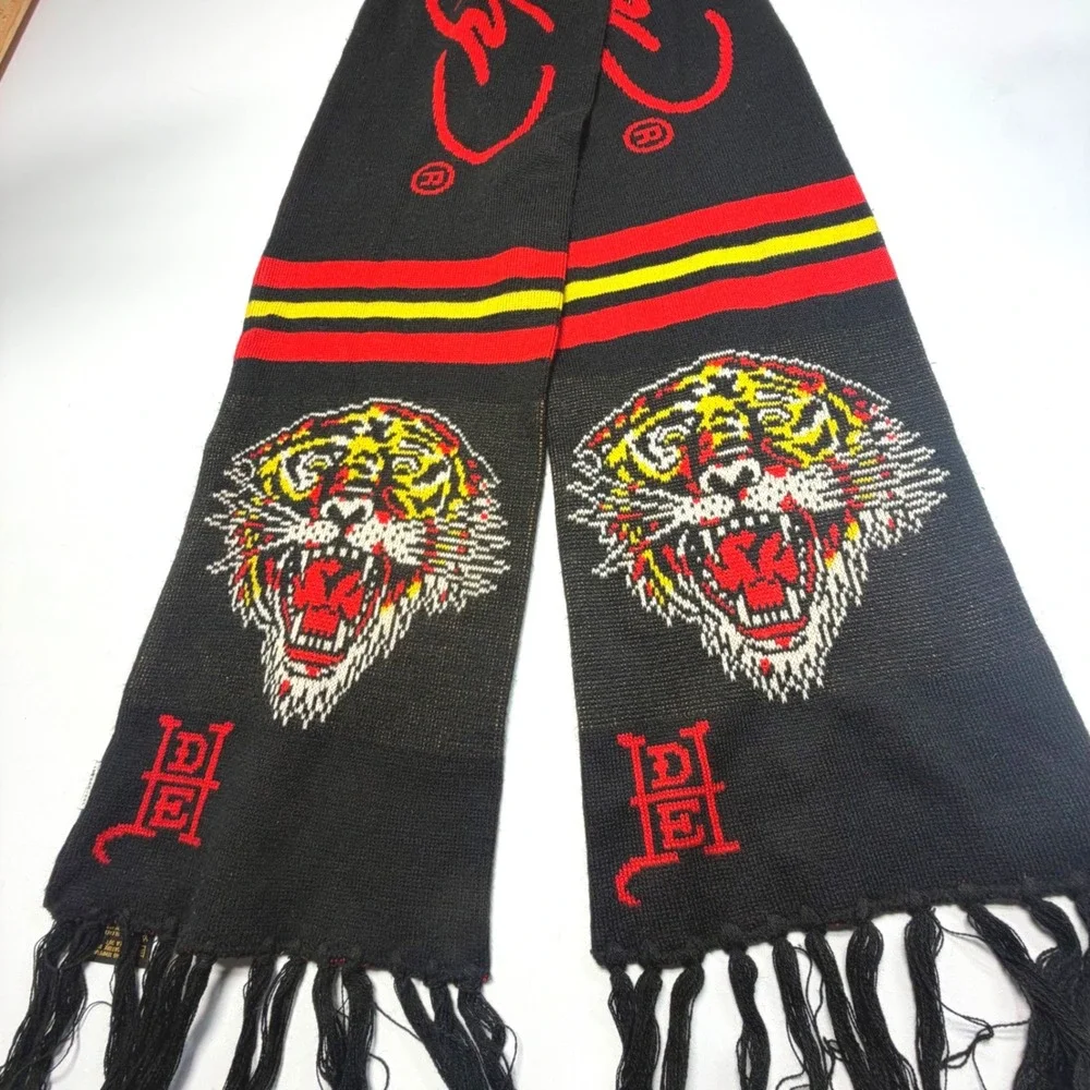 Ed Hardy Tiger Scarf Y2K McBling‎ Tattoo Graphic Black Fringe